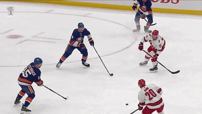 Hockey Goalie Kneeling On Ice In Front Of Northwell Banner GIF