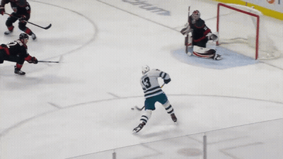 Hockey Goalie Saves At PNC Bank Banner GIF