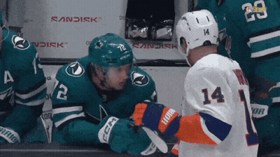 Hockey Player 14 Talking To Another GIF