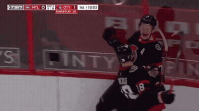 Hockey Player 18 Celebrating With Teammate GIF