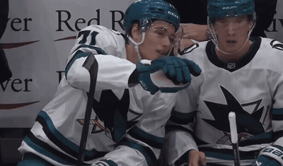 Hockey Player 71 Talking To Another Player GIF