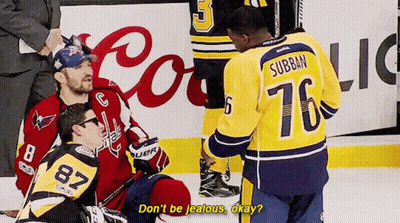 Hockey Player 76 Talking To Another Player GIF