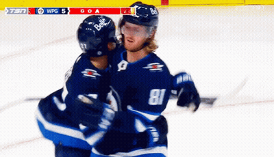 Hockey Player #81 Hugging Another Player GIF