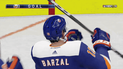 Hockey Player Barzal Celebrating Goal GIF