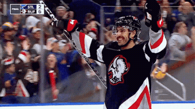 Hockey Player Celebrating With Arms Up STL 2 Scoreboard GIF