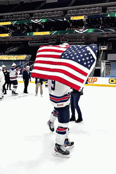 Hockey Player Holding American Flag GIF