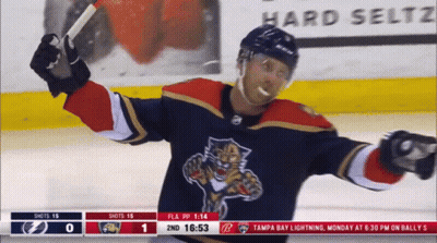 Hockey Player Holding Stick In Front Of Hard Seltz Sign GIF