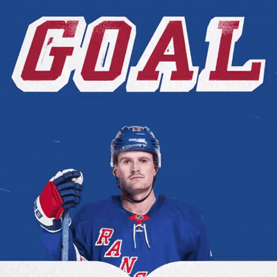 Hockey Player In Blue Jersey Holding Stick GIF