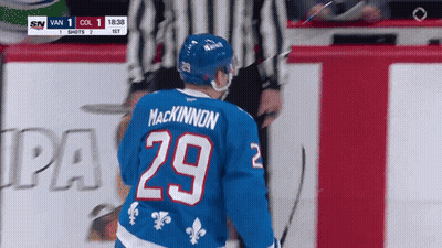 Hockey Player In Blue Jersey Number 29 GIF