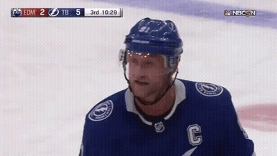 Hockey Player In Blue Jersey With Letter C GIF