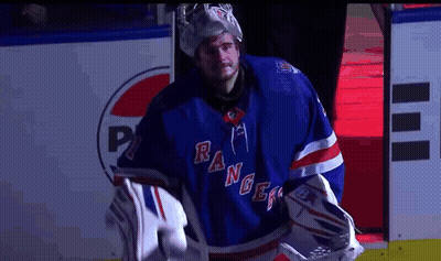 Hockey Player In Blue Rangers Jersey On Ice GIF