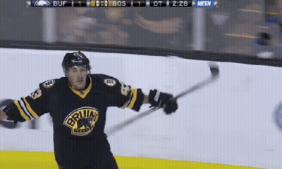 Hockey Player In Bruins Jersey Holding Stick GIF