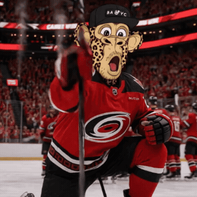 Hockey Player in Cheetah Mask Holding Stick