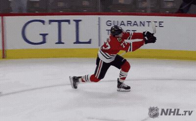 Hockey Player In Front Of GTL Guarantee Trust Sign GIF