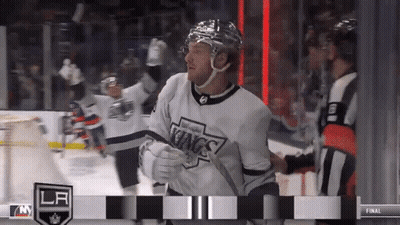 Hockey Player In Kings Jersey Before Referee GIF