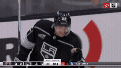 Hockey Player In LA Jersey Holding Stick GIF