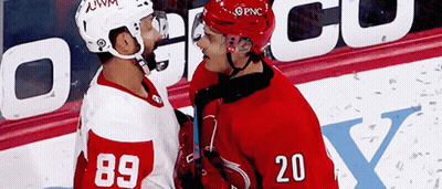Hockey Player In NHL Jersey Talking To Referee GIF