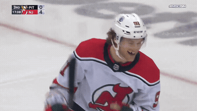 Hockey Player In Number 9 Jersey Smiling GIF