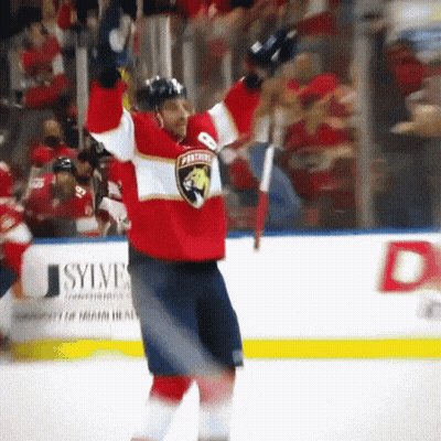 Hockey Player In Panthers Jersey Celebrating Goal GIF