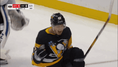 Hockey Player In Pittsburgh Penguins Jersey Kneeling On Ice GIF