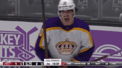 Hockey Player In Purple And White Jersey With Crown GIF