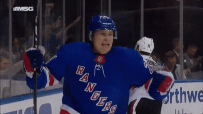 Hockey Player In Rangers Jersey Celebrates Goal GIF