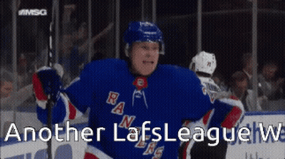 Hockey Player In Rangers Jersey Holding Stick GIF