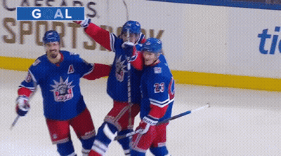 Hockey Player In Rangers Jersey Holding Stick GIF