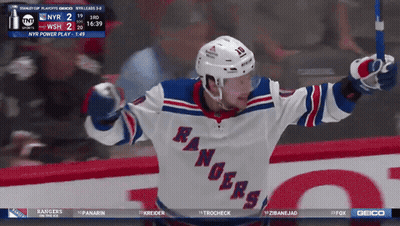 Hockey Player In Rangers Jersey Holding Stick GIF