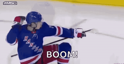 Hockey Player In Rangers Jersey Pointing GIF