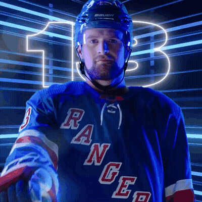 Hockey Player In Rangers Jersey Pointing To Camera GIF