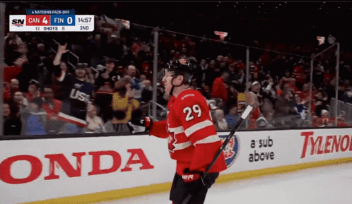 Hockey Player In Red Jersey Number 29 GIF