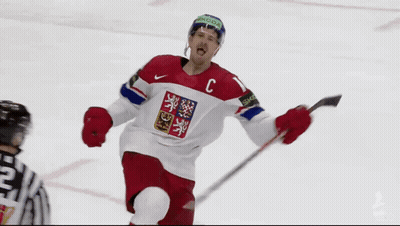 Hockey Player In Red White And Blue Uniform Number 2 GIF