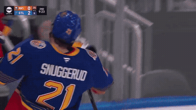 Hockey Player In St. Louis Jersey Celebrates Goal GIF