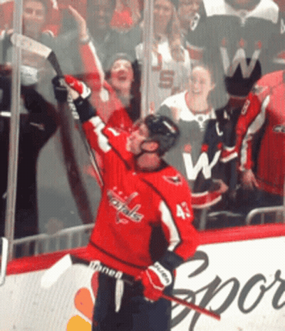 Hockey Player In Washington Capitals Jersey Holding Stick GIF