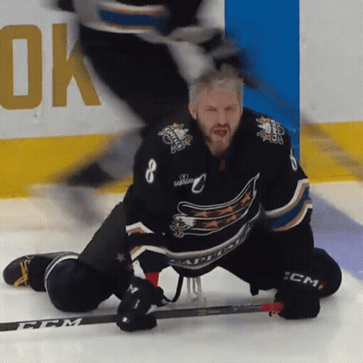 Hockey Player Kneeling On Ice With CCM Stick GIF