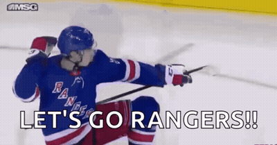 Hockey Player Kneeling Saying Let's Go Rangers GIF