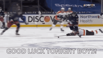 Hockey Player Laying On Ice Saying Good Luck Tonight Boys GIF