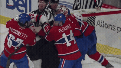 Hockey Player Number 14 Fighting Another Player GIF