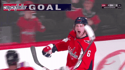 Hockey Player Number 6 Celebrates Capitals Goal GIF