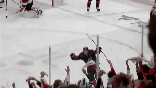 Hockey Player Number 8 Surrounded By Fans GIF