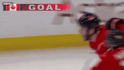Hockey Player On Ice With Goal Banner GIF