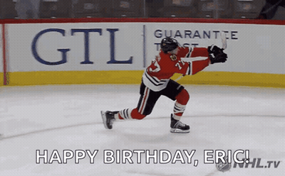 Hockey Player Running On Ice Says Happy Birthday Eric GIF