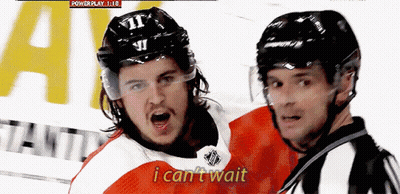 Hockey Player Saying I Can't Wait Next To Referee GIF