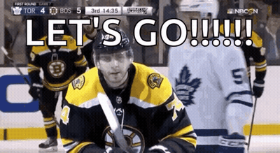 Hockey Player Saying Let's Go Holding Stick GIF