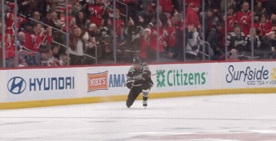 Hockey Player Skating In Front Of Hyundai Banner GIF