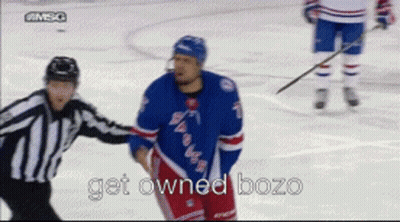 Hockey Player Talking To Referee Saying Get Owned Bozo GIF