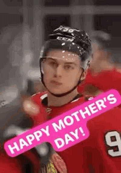 Hockey Player Wearing Helmet And Red Jersey Saying Happy Mother's Day GIF