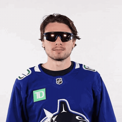 Hockey Player Wearing Sunglasses And Blue Jersey GIF