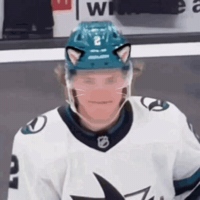 Hockey Player With Cat Ears Helmet GIF
